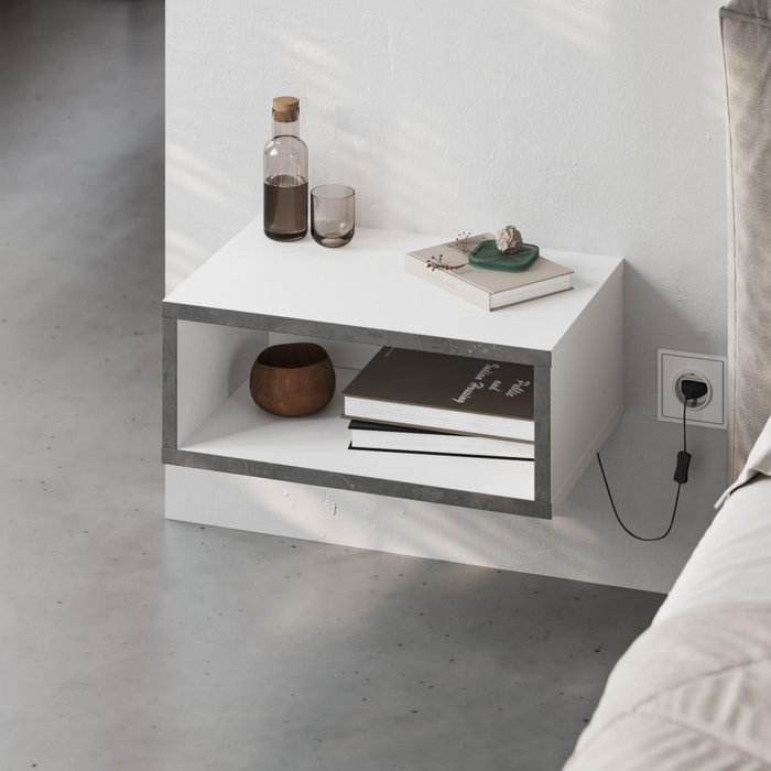 Hanah Home Brik Mesita de noche Blanca y Gris Retro con LED Hanah Home Brik Mesita de noche Blanca y Gris Retro con LED